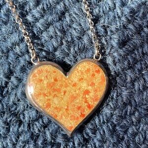 Heart-Shaped Orange and Silver Pendant Necklace